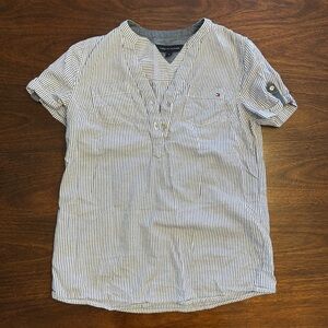 Tommy Hilfiger Women's Blue and White Striped Blouse
